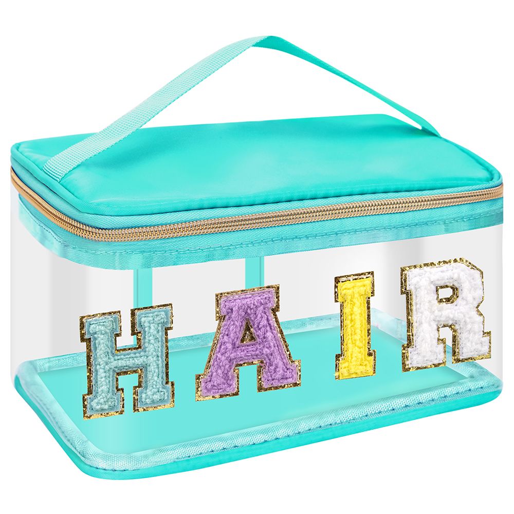 Chenille Letter Clear Cosmetic Bags with Handle for Travel, Makeup, and Organizing