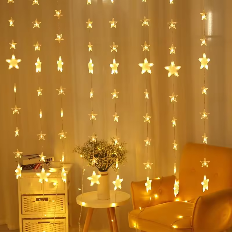Hot Selling 80 Stars 144 Led Curtain String Lights 8 Modes Connectable Fancy Window Curtain Lights With 8 Flashing Modes