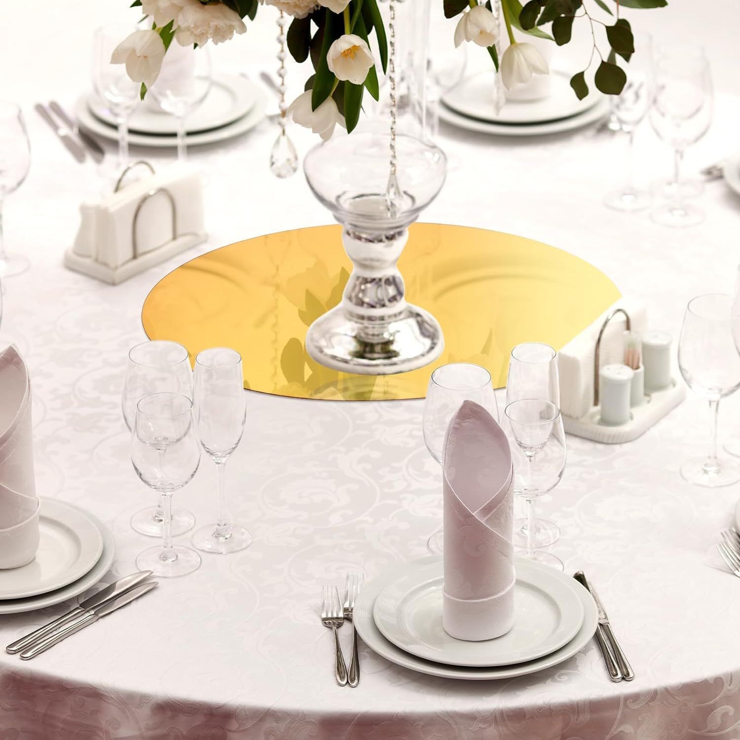 Wedding Party Round Silver and Gold Table Mirror Base for Centerpieces Decoration