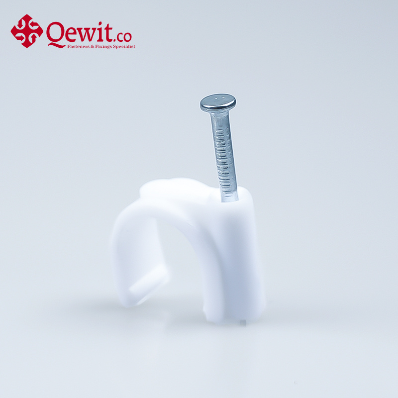 OEM White Plastic Cable Clip with Steel Nail-DDP Available