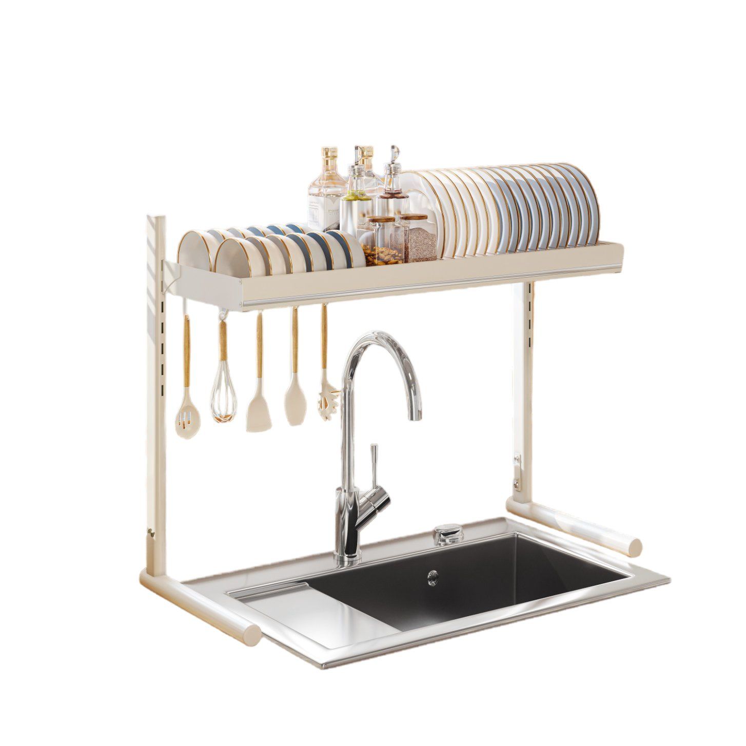 Single Tier Stainless Steel High Load Bearing Above-Sink Dish Storage Drying Drainer Rack