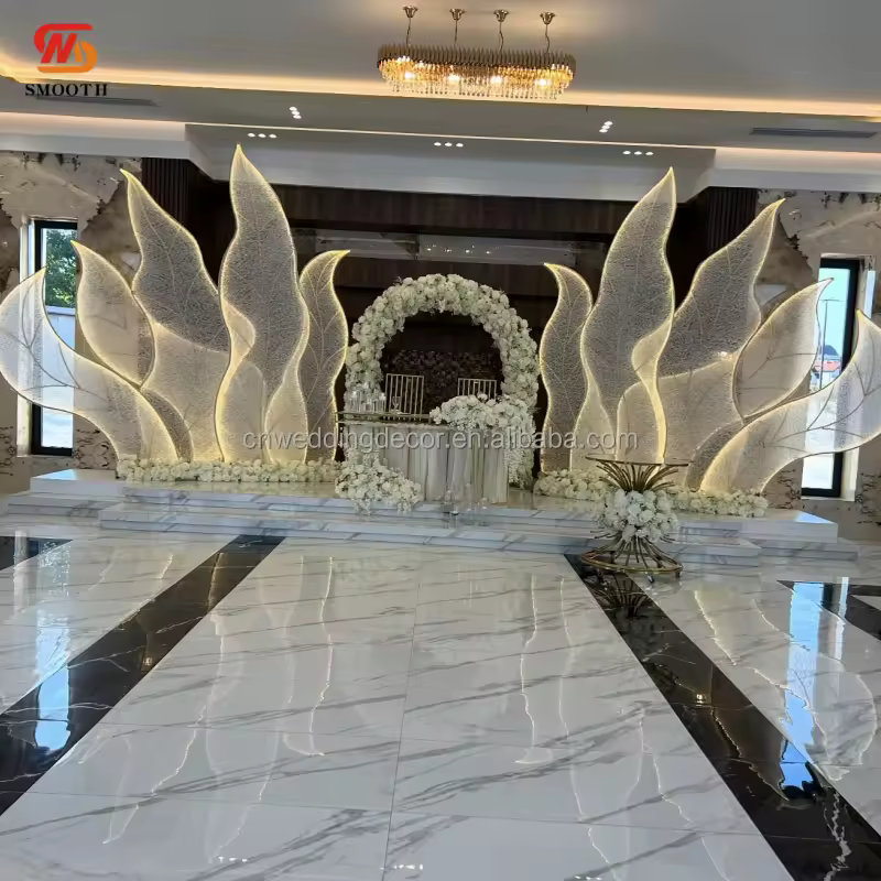 Smooth Feather Screen White Mesh Metal With Led Background Screen Stage Iron Shelf Road Guide Wedding Props