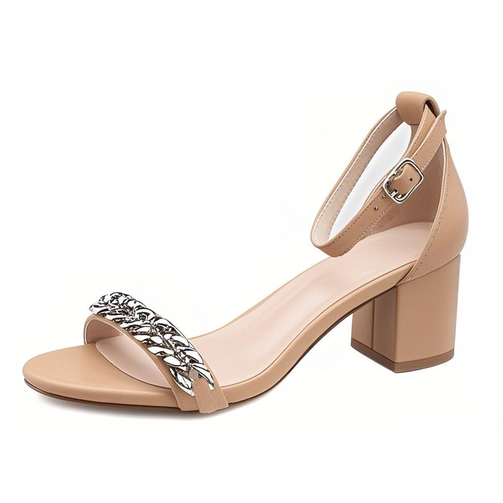 Women's Sexy Tan Block Low Heel Sandals Ankle Strap Peep Toe Shoes