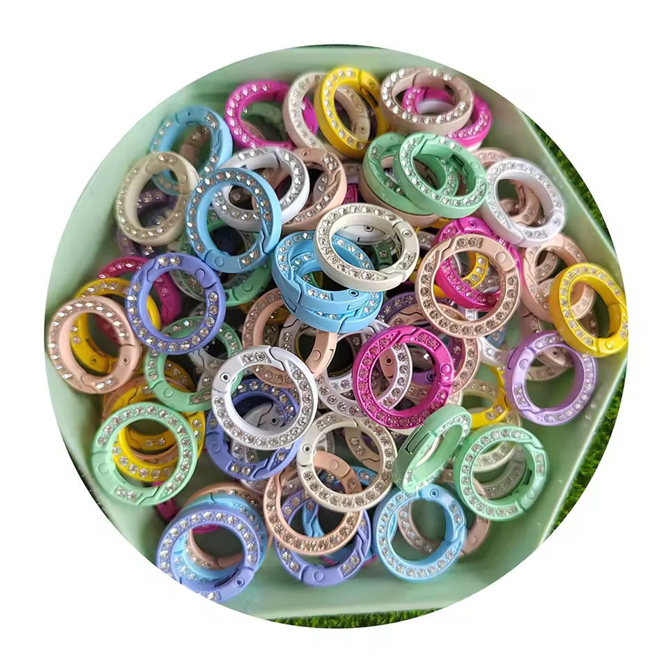 Wholesale 100pcs Lot 25mm Colorful Bling Diamond Keychain Metal Phone Case Hanging Decoration Diy Keyring & Car Key Rings