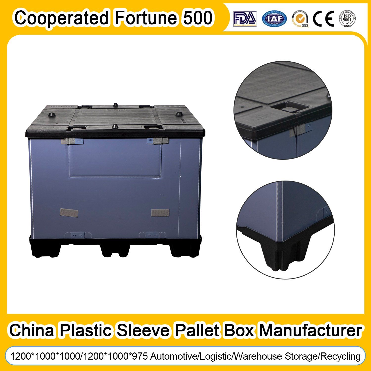 Eco-Friendly Premium 1200*1000*810 mm Plastic Reusable Durable HDPE Material Multipurpose Pallet Bins with Lid