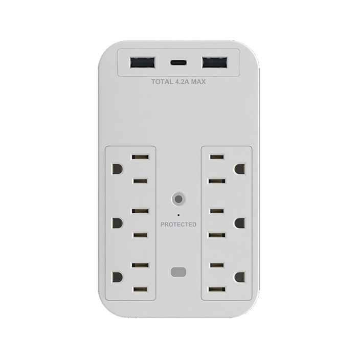 Z062193-2,UL 6-Outlet 2A1C Surge Protector Night Light Outlet Extender Power Strip