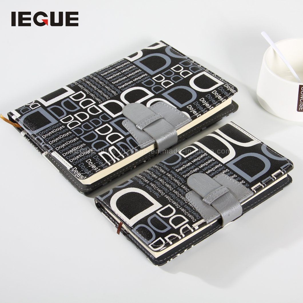 A5 Black PU Leather Hardcover Notebook Color Printing Journal with Clasp Closure