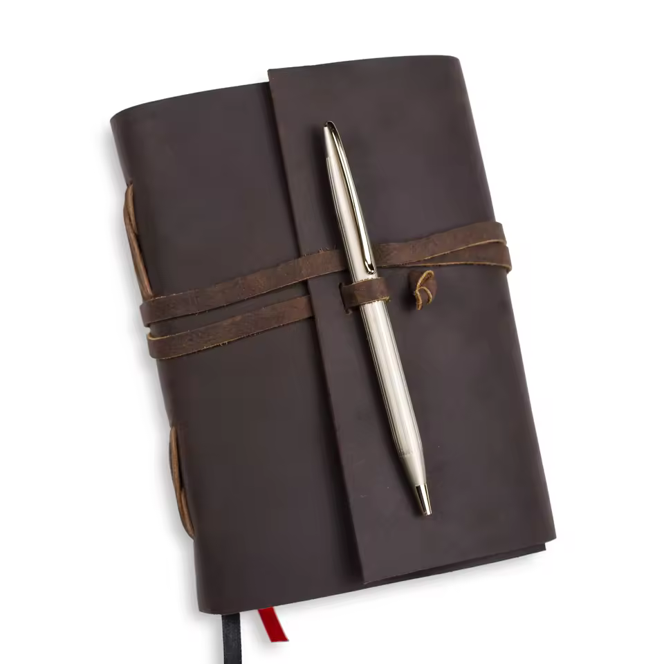 Handmade Full Grain Leather Journal Sketchbook Cotton Rag Paper Pencil Customizable Hardcover Strap Closure Low Moq Oem Odm