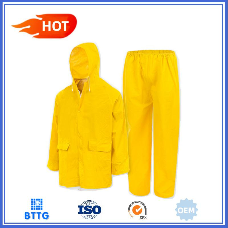 Factory Price Yellow Green Vinyl Polyester PVC Waterproof Jacket Pants Rainsuituniform Workwear