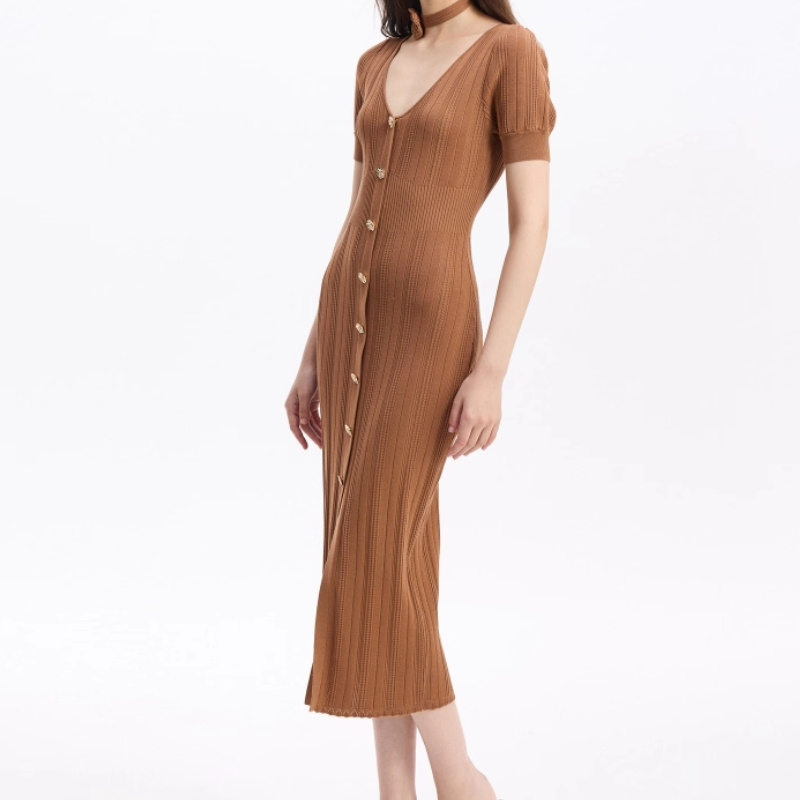 Women's Temperament Button-Detailed Knit Dress for Spring & Autumn Collection