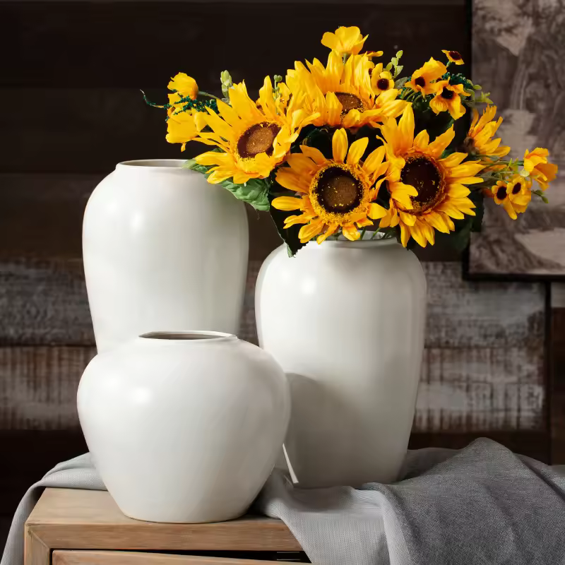 Jingdezhen Ceramic Crafts Large Floor Floor Vase Black White Classic Set Traditional Chinese Top Table Vase For Home Wedding