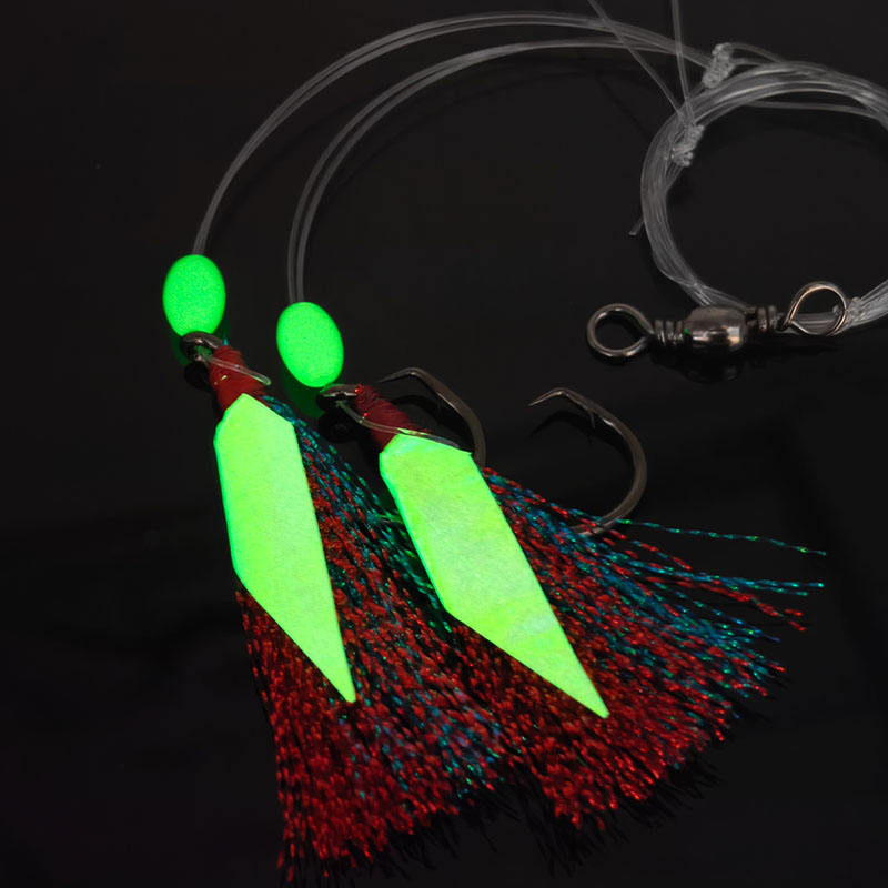 Alpha Circle Hook 5/0 6/0 Snapper Flasher Rig with Lumo Fish Skirt