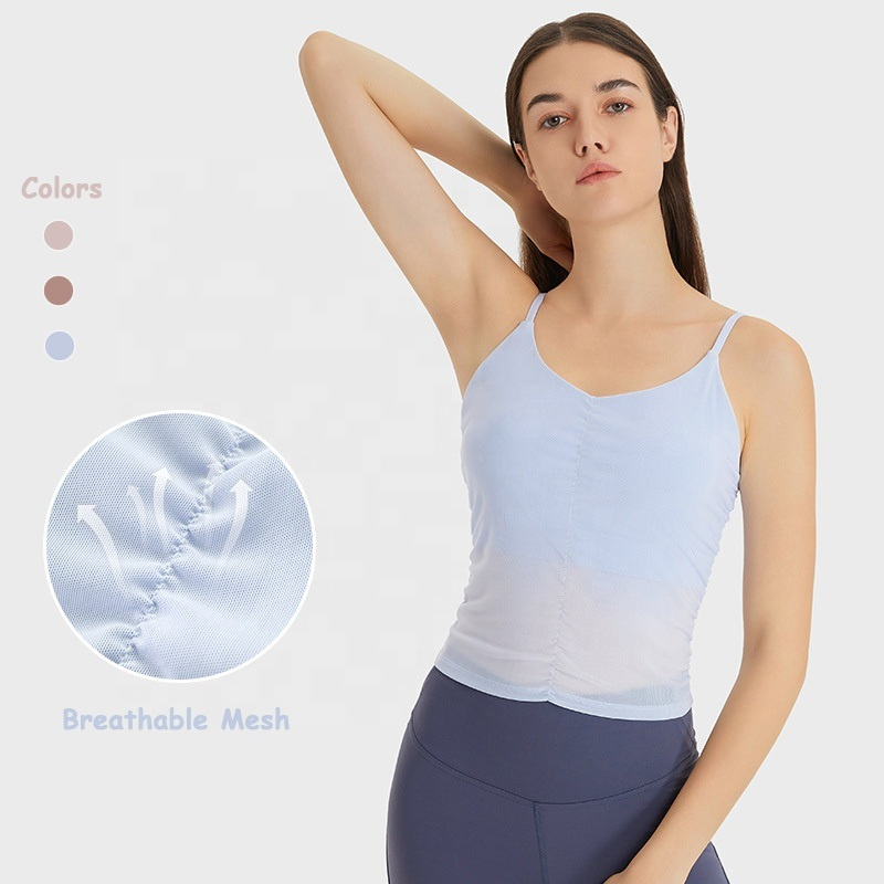 Buttery Soft Yoga Sling Tank Top with Build in Bra Breathable Mesh Fitness Sport Yoga Crop Top