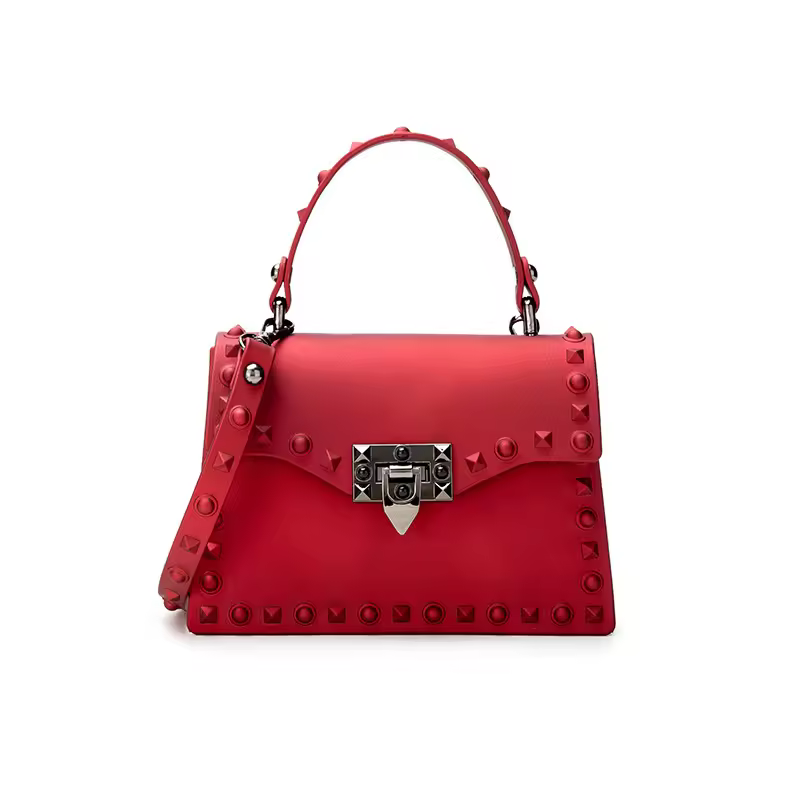 Women Luxury Designer Satchel Purse Trendy Pvc Rivet Solid Handbag Girl Easy Matching Jelly Candy Color Shoulder Messenger Bag