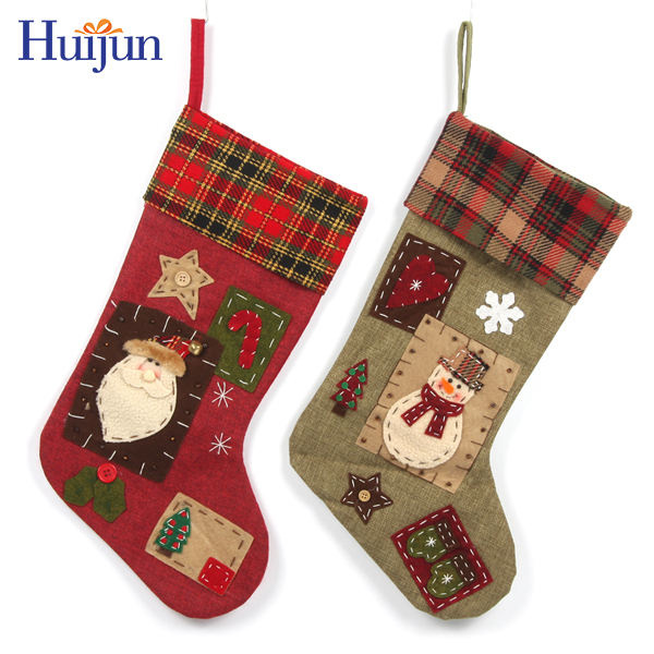 Wholesale Christmas Crafts Huge Latest Jute Snowman Santa Christmas Quilting Stockings