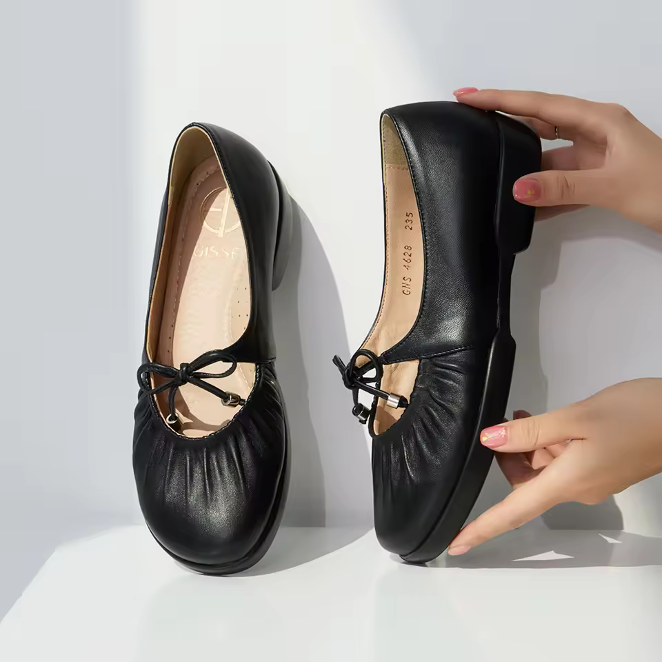 [jshoe] Gisse Premium Lambskin Ruched Ribbon Comfort Flats For Women-soft Leather Casual Walking Shoes Made In Korea