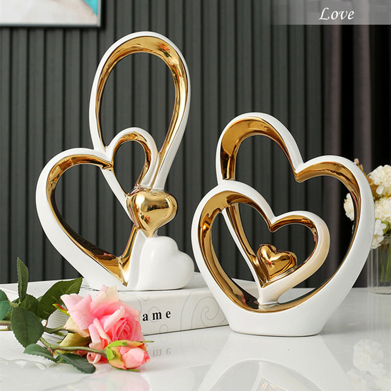 OEM Nordic Luxury Heart Shape Porcelain Home Decor Ornament Creative Ceramic with Gold Plating Hot Sale Other Home Decoration