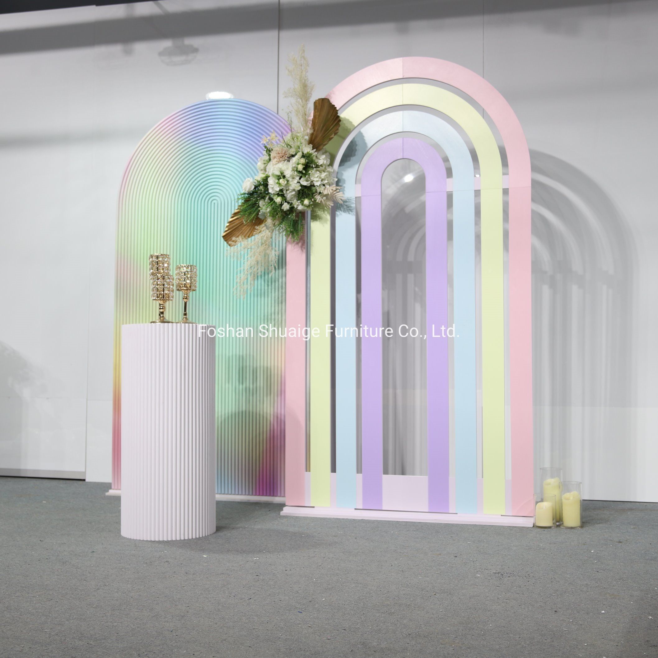 Hot Sale Rainbow Color PVC Acrylic Wedding Party Events Furniture Decor Backdrop
