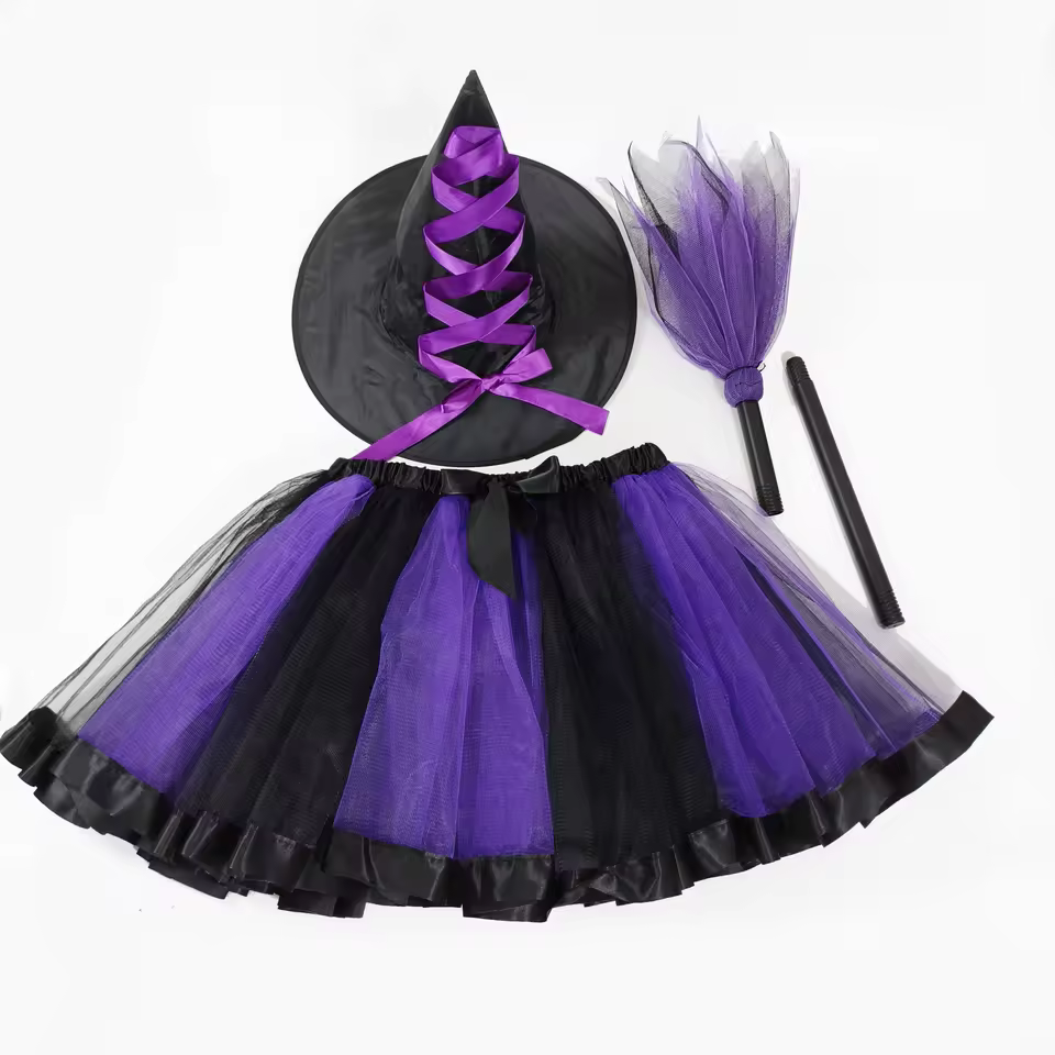 Women's Adult Witch 3-piece Cosplay Costume Detailed Witch Hat Tulle Skirt Traditional Broom Elevate Your Tv Movie Costumes
