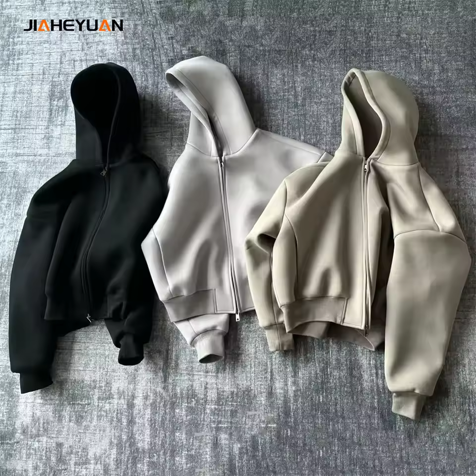 High Quality Heavyweight Cotton 500gsm Zip Up Hoodie Men Streetwear Custom Baggy Cropped Hoodies Men Sweatshirt