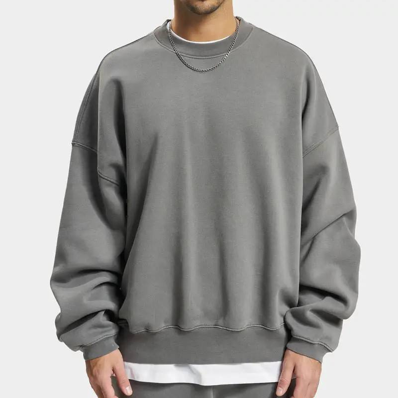 Hot Sale White 400 GSM Cotton Fleece Sweatshirt French Terry Plu Size Crew Neck Blank Men's Hoodies & Sweatshirts