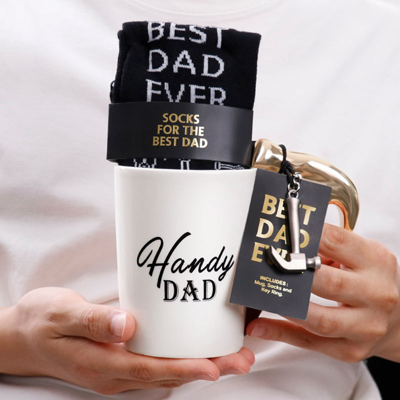 Factory Direct-Sale Hammer Mug Gifts Sets With Keyring Ceramic Dolomite Novelty Cup Fathers Day Thoughtful Items for Dad