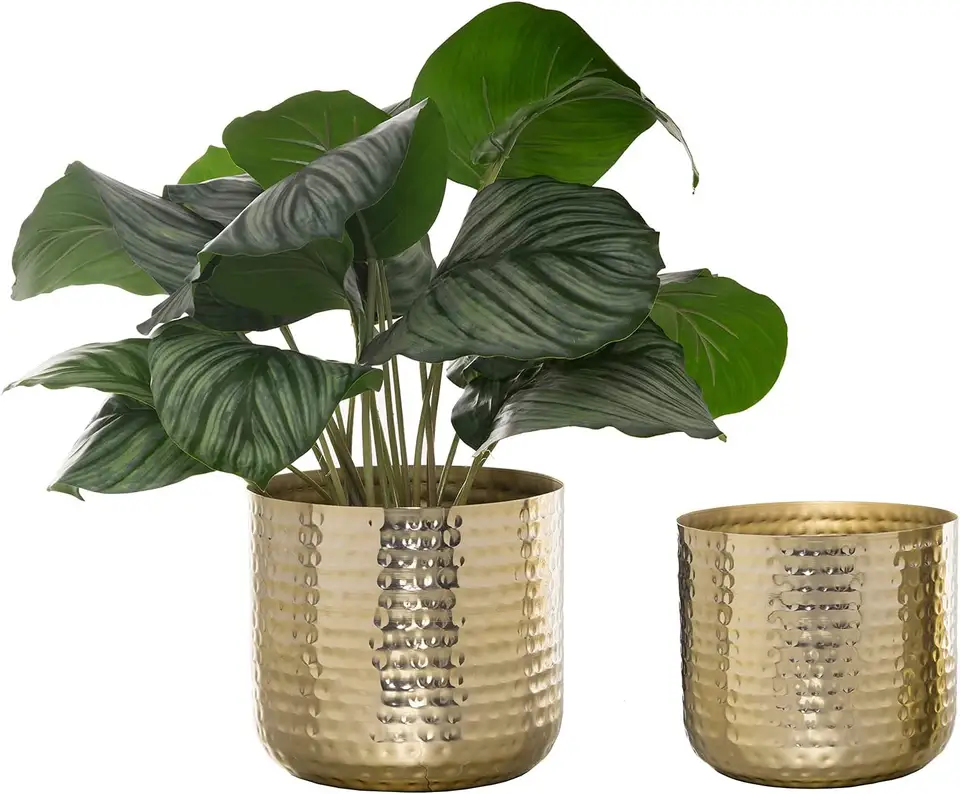 High Quality Gold Plated Hammered Planter Home Interior Designer Plant Pots Home Decor Supplier