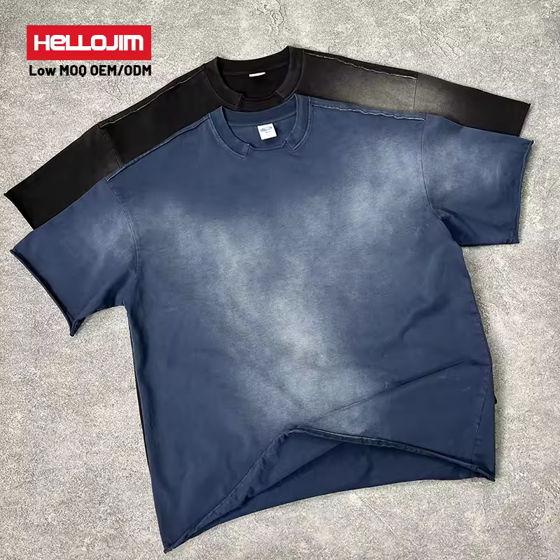 2025 New High Quality Oversized Tshirt Vintage Acid Washed Tshirts Luxury Drop Shoulder Tshirt 300 Gsm Acid Wash T Shirt