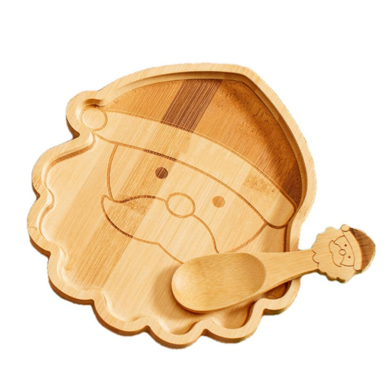 Wooden Santa Gingerbread Elf Reindeer Tractor Plate for Baby Xmas Snack Tray