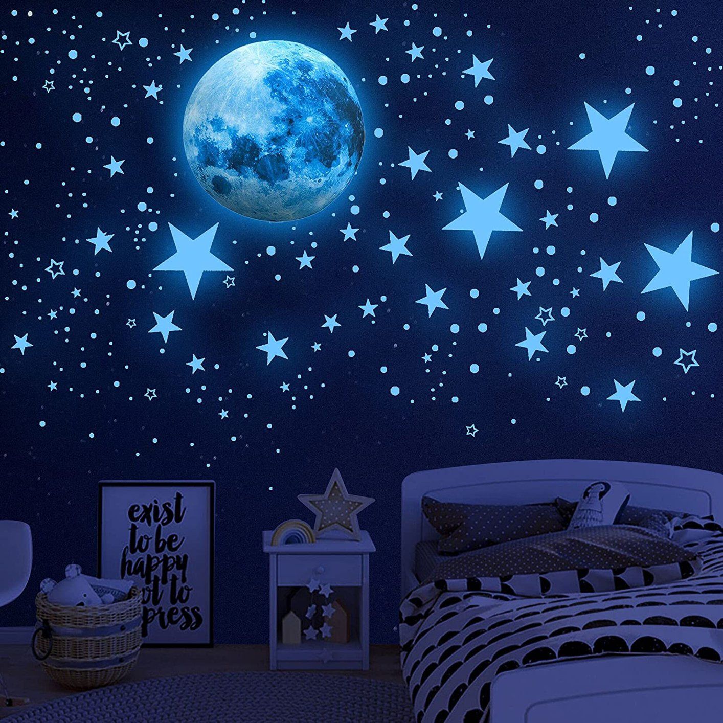 Glow in The Dark Stars for Ceiling, Glow in The Dark Stars and Moon Wall Decals