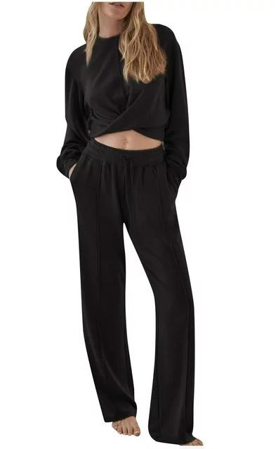 2 Piece Outfits Long Sleeve Pullover Sweatshirt Elastic Straight Jogger Sweatpants Sweatsuit Set