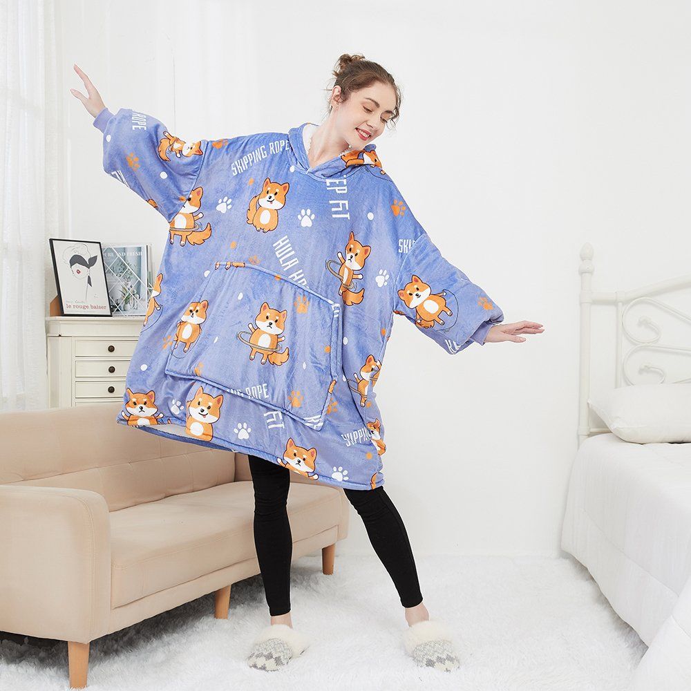 One Size Fits All Comfy Sweatshirt Blanket Hoodie Oversized Sherpa Hooded Blanket Adult