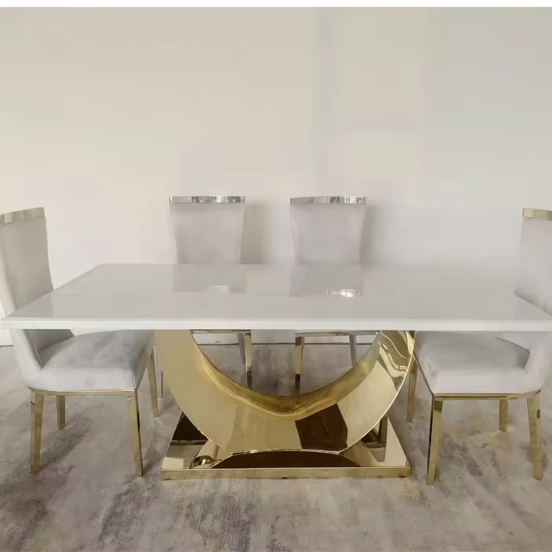 Wholesale Luxury 5 Star Hotel Lobby Restaurant Event Foshan Luxury Golden Stainless Steel Dining Table Chair