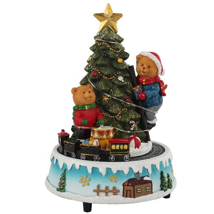 LED Star Light Bear Christmas Tree Scene Battery Train Rotating Music Box Ornament