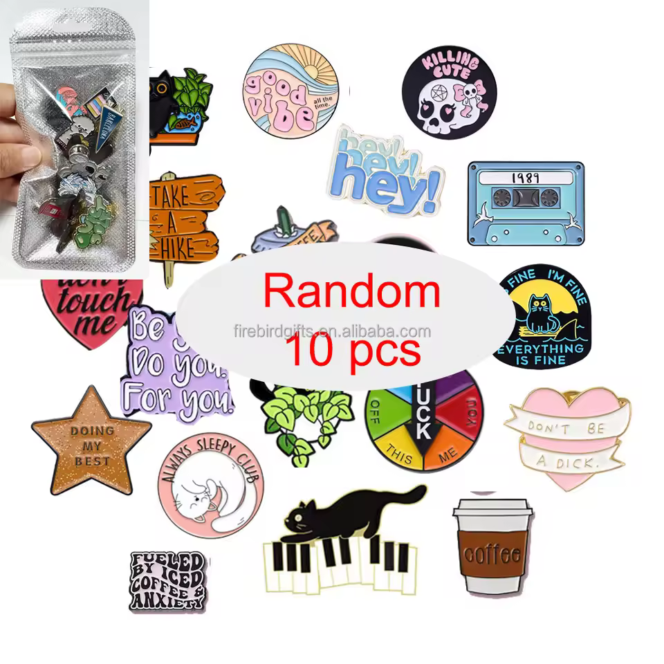 Wholesale 10pcs/bag Enamel Badges Pins Random Brooches Plants Animal Fruit Pins On Backpack Clothes Hat Decor Accessories