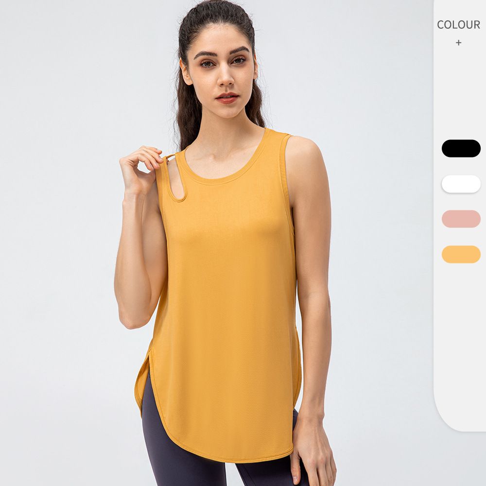 New Women Casual Sleeveless Vest High Slit Knotted Waist Crop Top Hollow Yoga Sports Tank Top