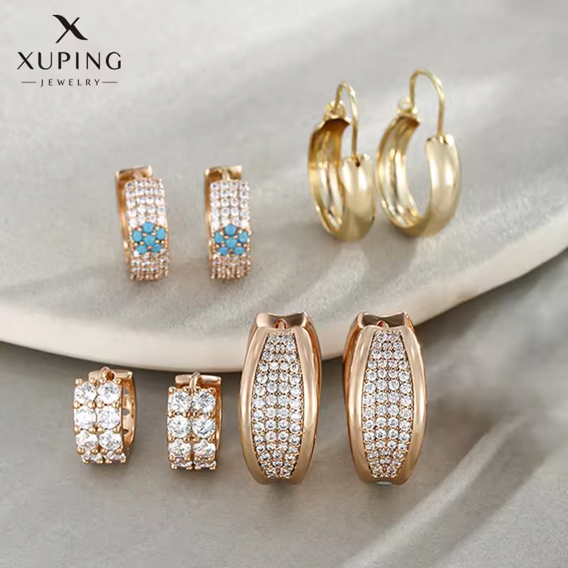 Xuping Jewelry Wholesale 2025 New Design Korean Flower Trendy Colorful Zirconia Copper Ladies Fashion Hoop Women Earrings