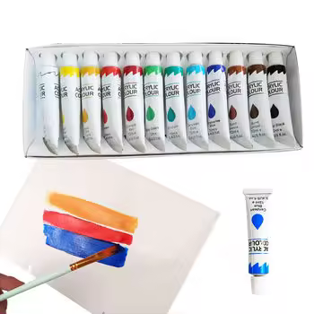Bo Yi Xuan Non-toxic 12 Colors 12ml Acrylic Paint Set In Cardboard Box With Acrylic Pad