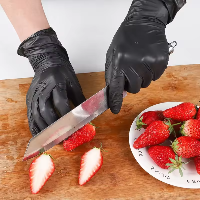 10pcs Nitrile Disposable Gloves Waterproof Food Grade Black Home Kitchen Laboratory Cleaning Gloves Cooking Car Repairing Gloves