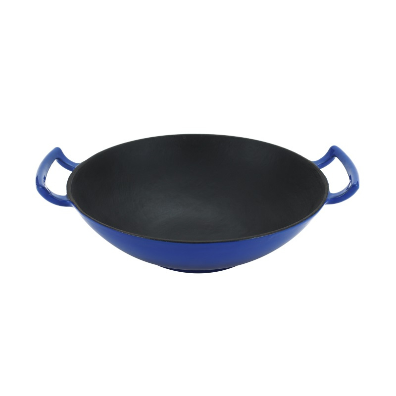 Chinese Traditional Cast Iron Wok Cast Iron Non Stick Coating Frying Wok Pan with Double Handle