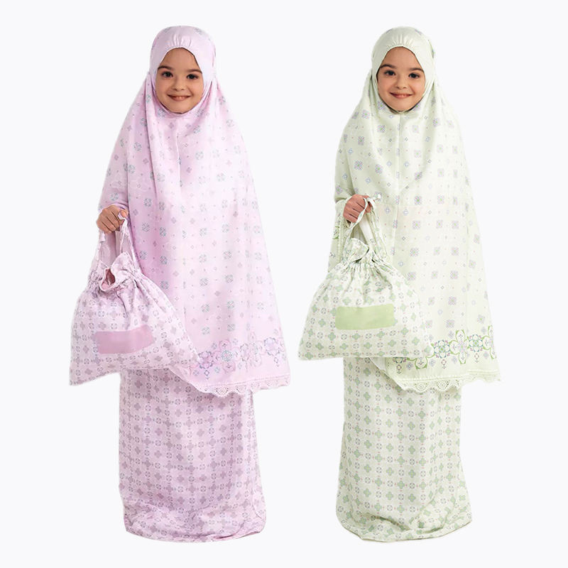 Elegant 2025 Modest Islamic Kids Prayer Dress with Bag