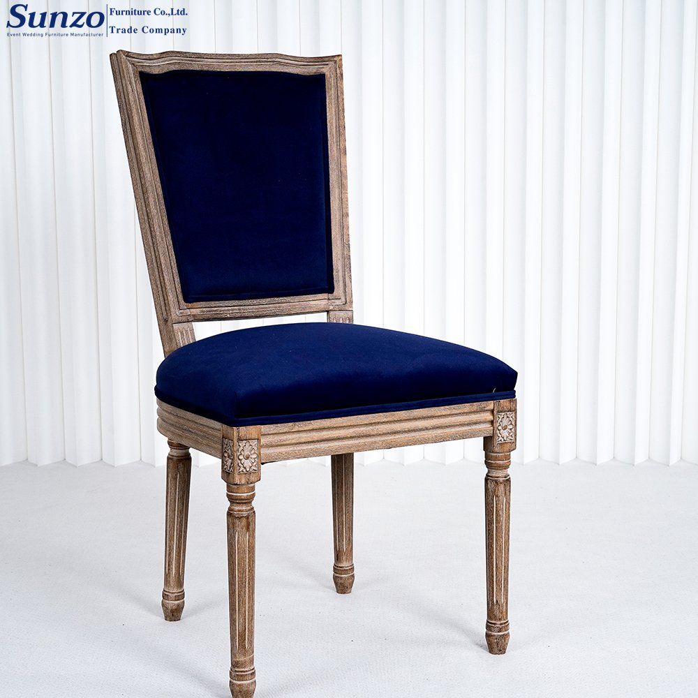 French Antique Solid Wood Louis Square Back Chair for Hotels Dining Outdoor