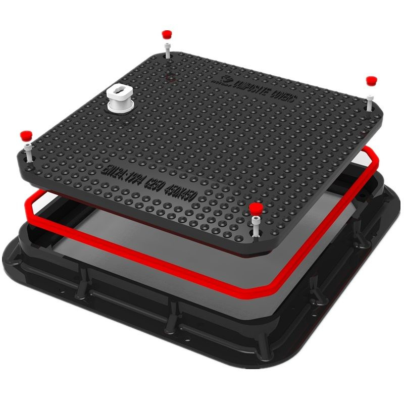 High Quality SMC Composite Sealed Electrical Manhole Covers FRP Fiberglass GRP Watertight Square Covers Fully Sealed Offloading Handhole Oil Well