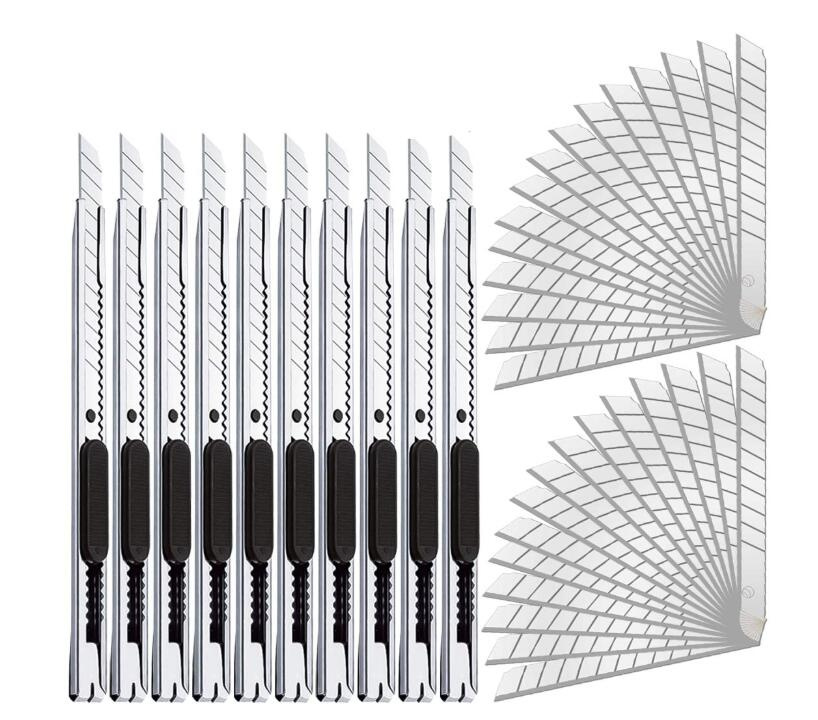 Utility Knife Box Cutters Retractable Razor Knife 9mm with 30 PCS Extra Snap off Blades for Lightweight Office, Home, Arts Crafts, Hobby