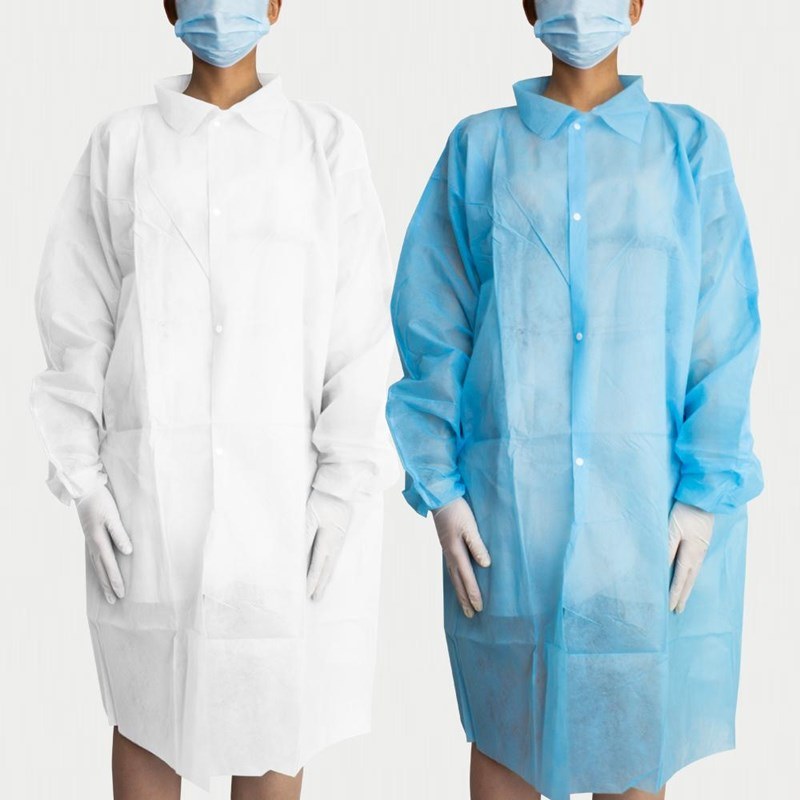Disposable White Lab Coat with Single or Double T Shirt Collor, Four Sets of Bottoms