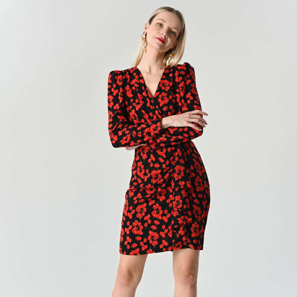 Factory Costomized Garments Women MIDI Floral Dress with Long Sleeves