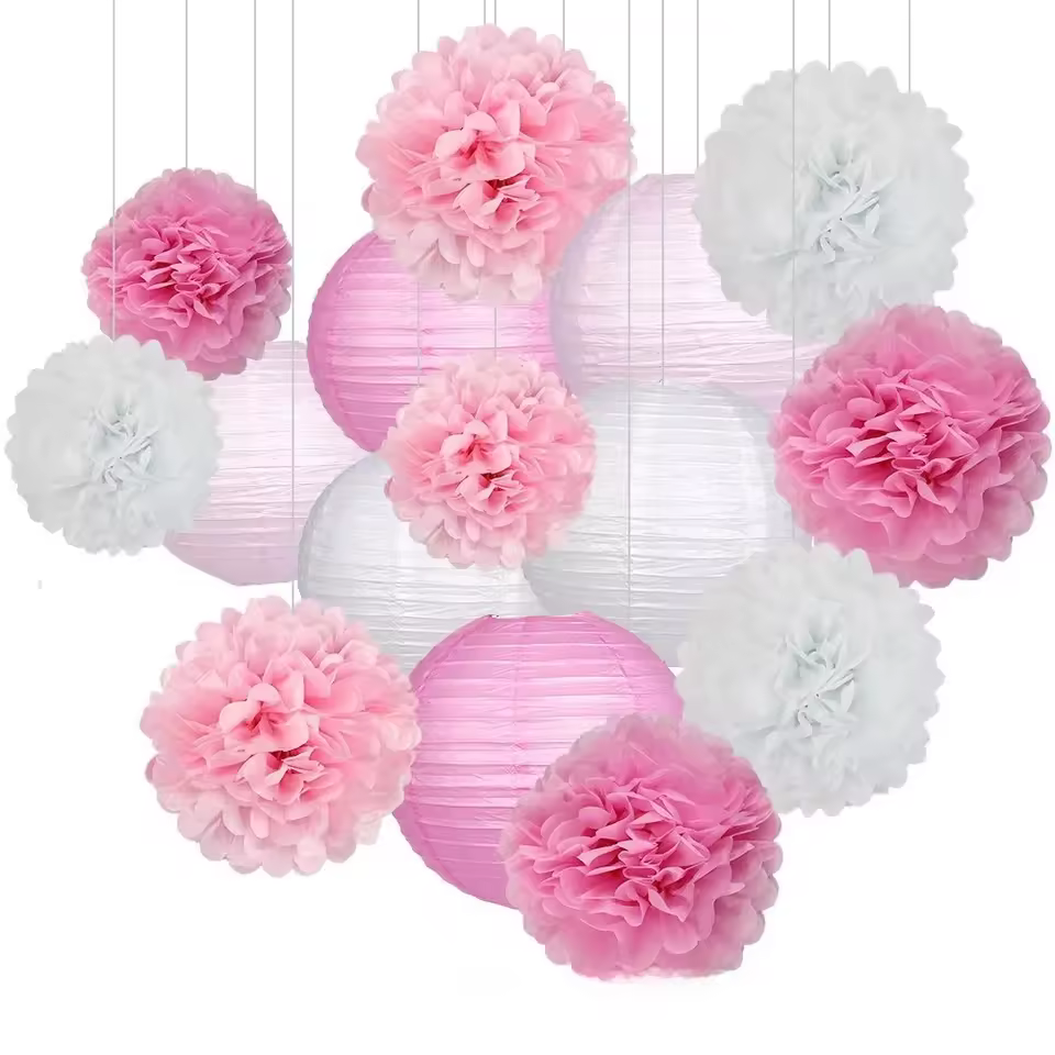 Paper Lantern And Pom Pom Party Decoration Set For Baby Shower Birthday Wedding Bridal Shower Hanging Ceiling Decor Oem