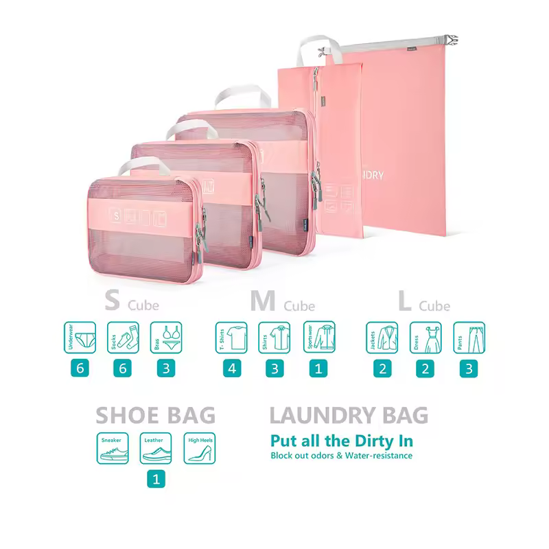 Fashionable Black Polyester Travel Organizers Bag Set Compression Packing Cubes For Essentials Letter Pattern Style