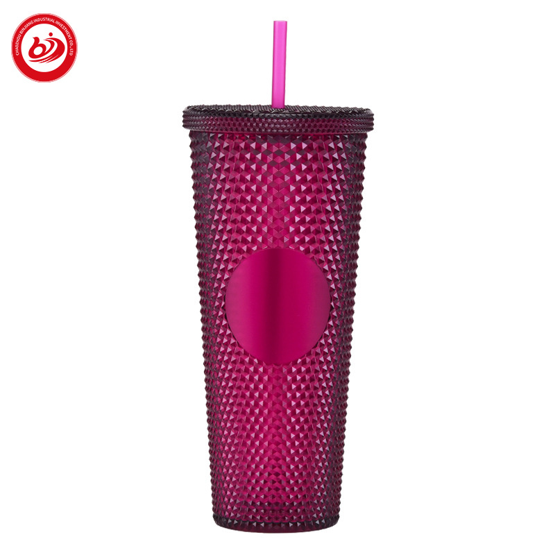 Most Popular Hot Sale High Quality Coffee Cold Mug with Filter Reusable Cold Tumbler Pinnapple Matte Crystal Diamond Cup with Lid Straw