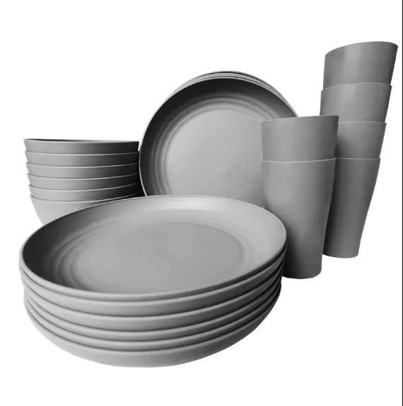 Wholesale 24PCS Wheat Straw Fiber Tableware Restaurant Tableware Sets